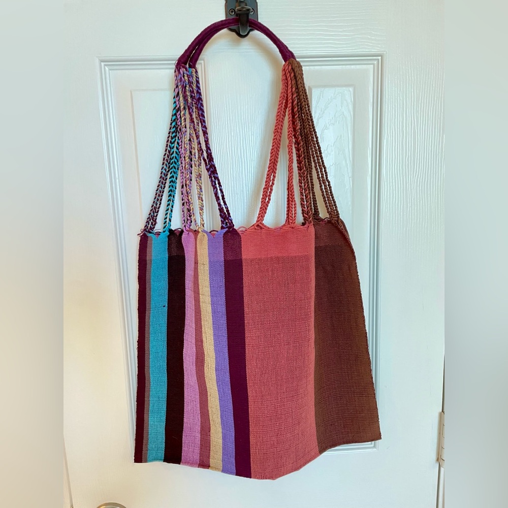 ARTISAN : Handwoven Mexican Tote Bag Boho Colorblock Market Beach Bag NWOT - Picture 6 of 9